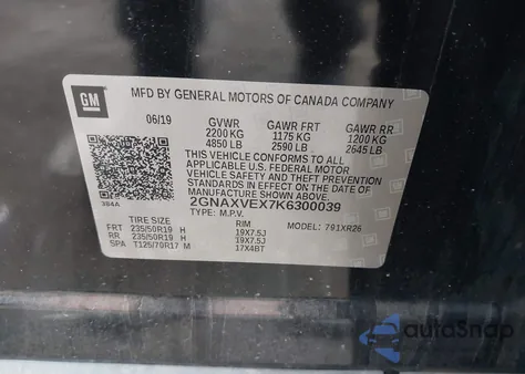 2019 Chevrolet Equinox Lt из США, поврежденный, VIN 2GNAXVEX7K6300039